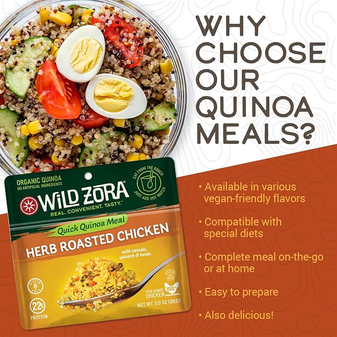Wild Zora Instant Organic Quinoa Meals - Quick & Tasty Prepared Quinoa Bowls, Pantry Staples
