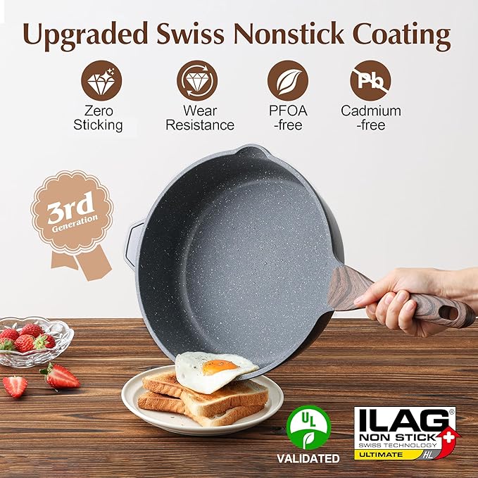 SENSARTE Nonstick Deep Frying Pan Skillet, 12-inch Saute Pan with Lid, Stay-cool Handle, Chef Pan