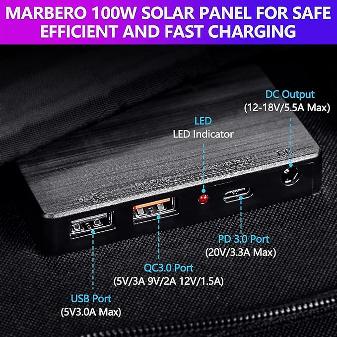 MARBERO 100W Portable Solar Panel 100 Watt Foldable Solar Panel for Power Station with USB & DC 18V