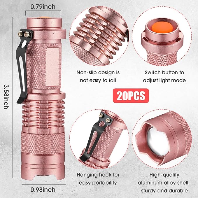 Fumete 20 Pieces LED Flashlight Mini 3 Mode Tactical Torch Small Water Resistant Pocket Flash Light