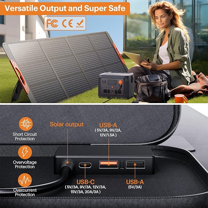 200 Watt Portable Solar Panel for Power Station,RV Essentials,200W 20V Foldable Solar Charger with