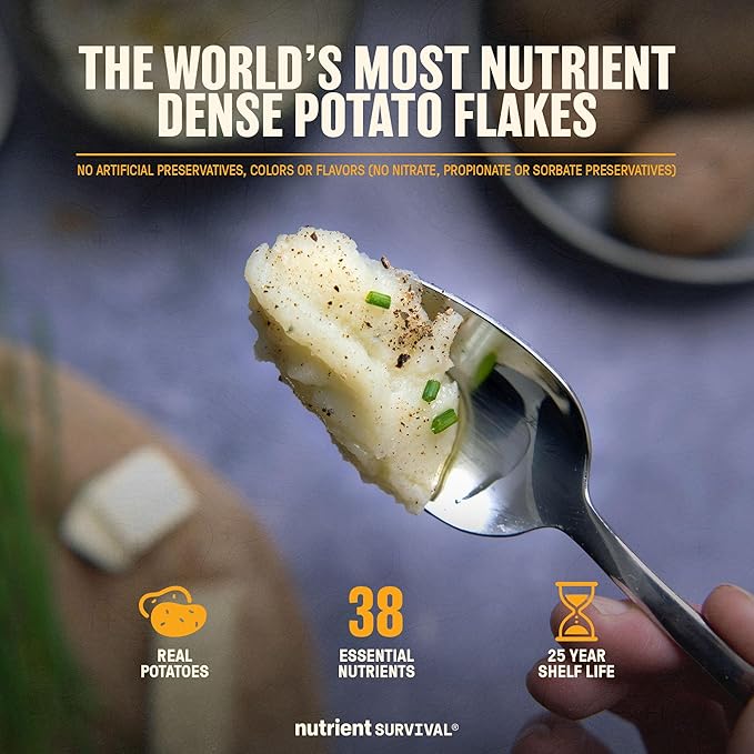 Nutrient Survival Potato Flakes, Powdered Vitamin Potato (30 Servings) for Mashed Potatoes, Soups