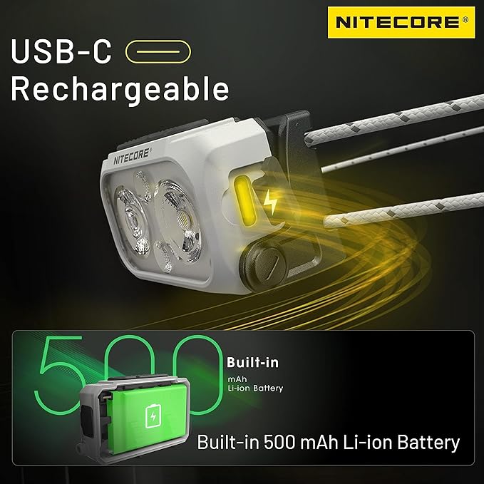 Nitecore NU21 360 Lumen Ultra Lightweight Outdoor Headlamp Dual Beam USB-C Rechargeable Headlight