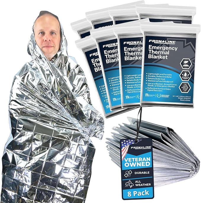 FRONTLINE Emergency Thermal Blankets Large 54" x 84" Mylar Blankets Survival Gear Camping Gear