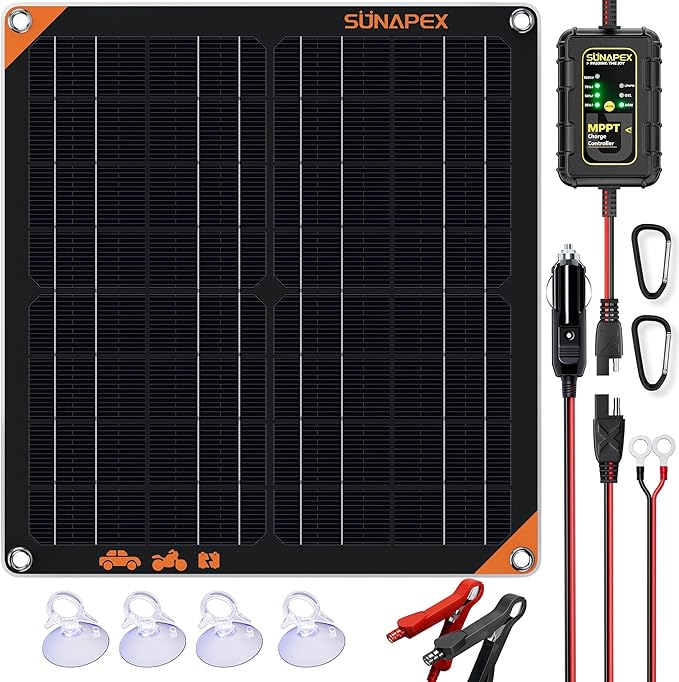 SUNAPEX 20W Flexible Solar Panel with MPPT Charge Controller, Solar Battery Charger Maintainer, 12V