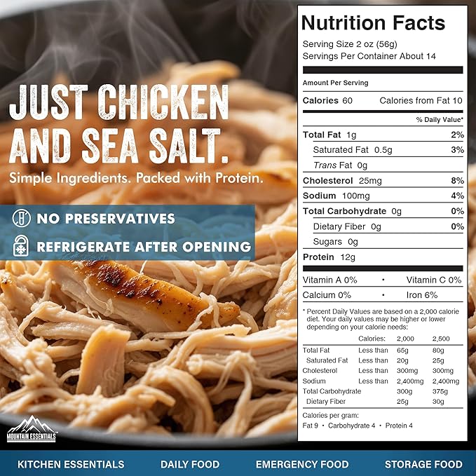 MOUNTAIN ESSENTIALS Fully Cooked Canned Chicken 28 Oz ??White Meat for Daily Meals, Camping &