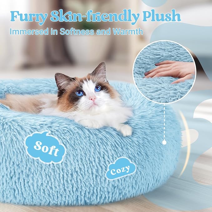 rabbitgoo Cat Beds for Indoor Cats, 20 inches Cat Bed Machine Washable, Fluffy Round Pet Bed