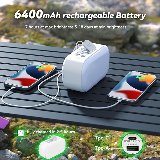 Camping Lantern,6400mAh LED Lantern Rechargeable,with 4 Light Modes,1000LM Tent Light & Hand-Crank