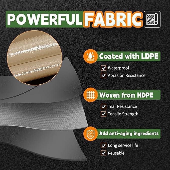 RAINDEWAY 15x30 Feet Heavy Duty Tarp,12 Mil Tan Waterproof Poly Tarp Cover,UV