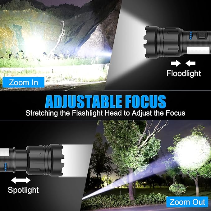 LED Magnetic Flashlight High Lumens Rechargeable, Super Bright Small Tactical Flashlights with COB
