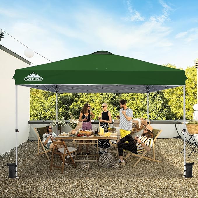 EAGLE PEAK Pop Up Canopy Tent with Wheeled Carry Bag, 8 Stakes, 4 Ropes, 4 Weight Bags, Easy Set Up