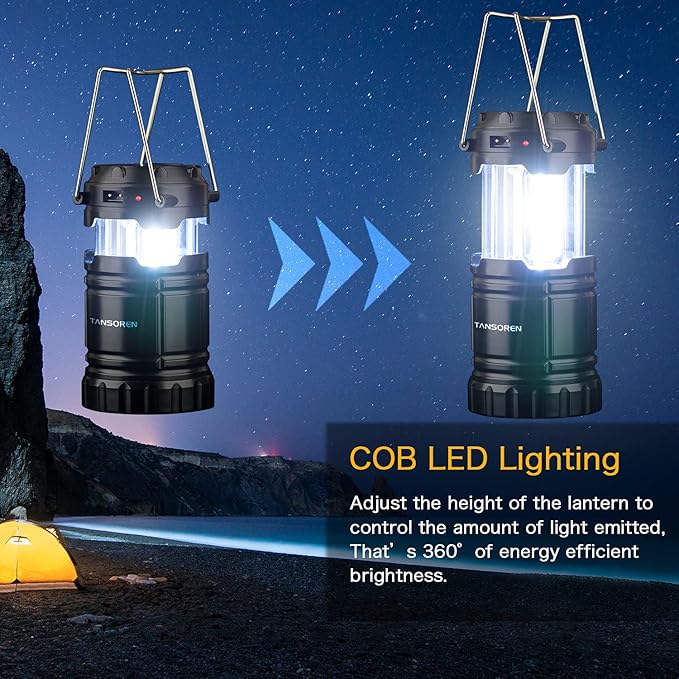 4 Pack Solar USB Rechargeable 3 AA Power Brightest COB LED Camping Lantern with Magnetic Base