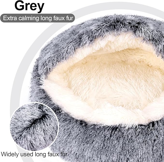 Calming Dog Beds & Cat Cave Bed with Hooded Cover,Removable Washable Round Beds for Small Medium