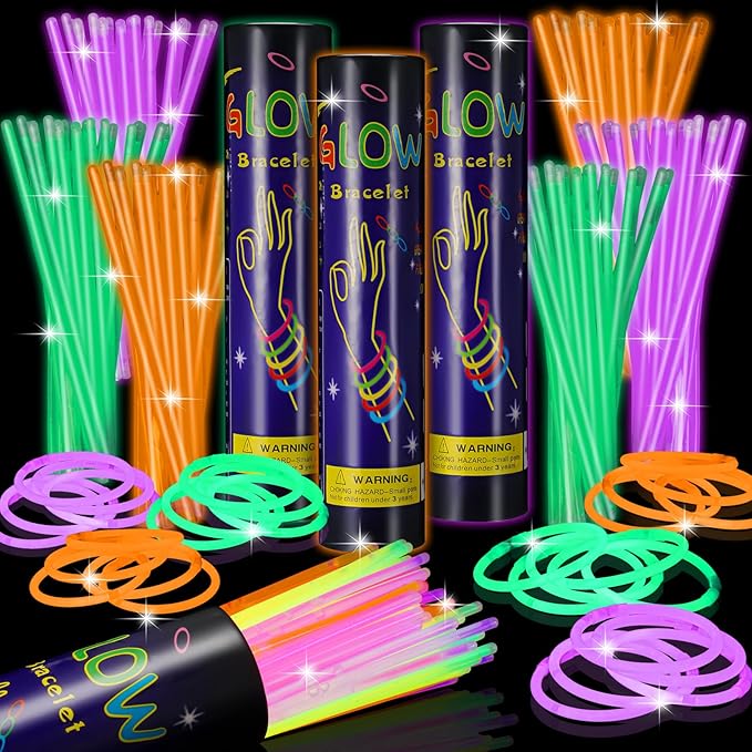 Hanaive 300 Pcs Glow Sticks Bulk 8 Inch Glow in The Dark Party Favors Neon Bracelets and Necklaces
