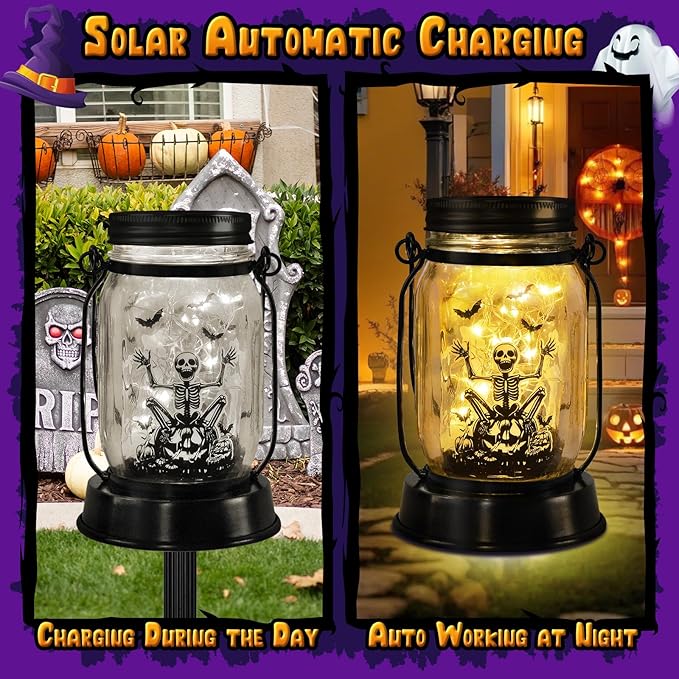 Halloween Decorations Gifts for Women/Men Halloween Skeletons Solar Lanterns Skeleton Decorations