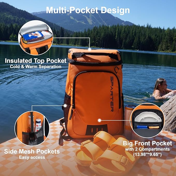 SPARTER Backpack Cooler Insulated Leak Proof 33/49 Cans, 2 Insulated Compartments Thermal Bag