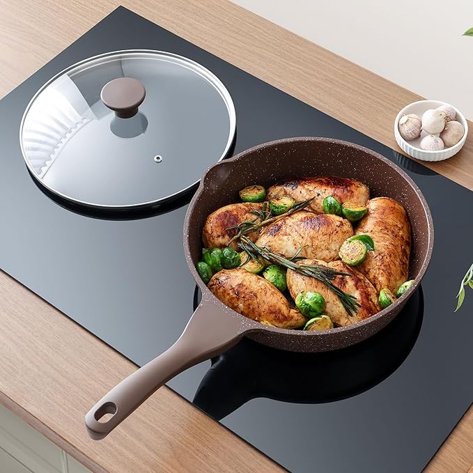 SENSARTE Nonstick Deep Frying Pan Skillet, 10-inch Saute Pan with Lid, Stay-Cool Handle, Cooking