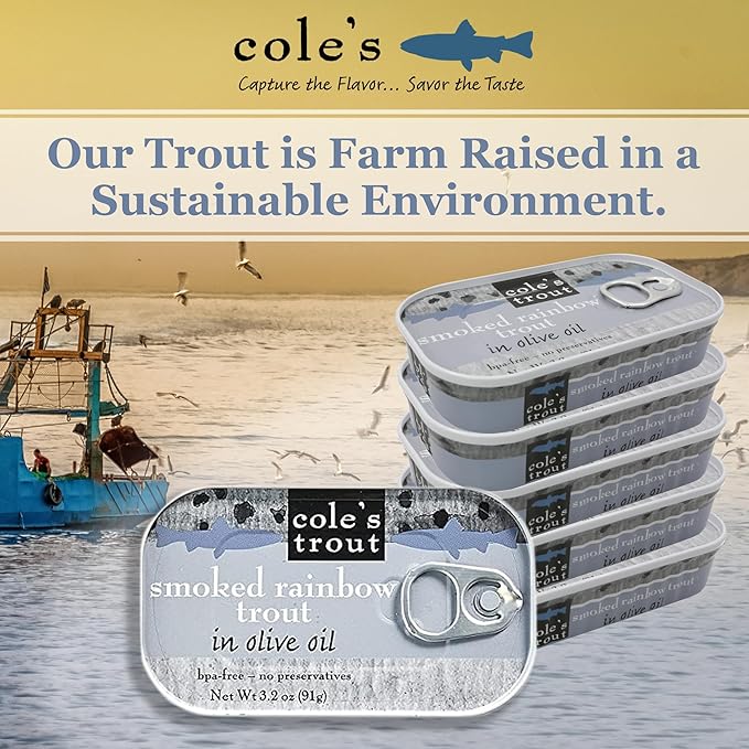 COLE?™S - Smoked Trout Fillet with Lemon & Cracked Pepper | 3.2oz Hand-Packed Canned Fish | High in