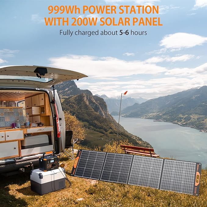 GRECELL 1000W Solar Generator with 200W Portable Solar Panel, 999Wh Portable Power Station Solar