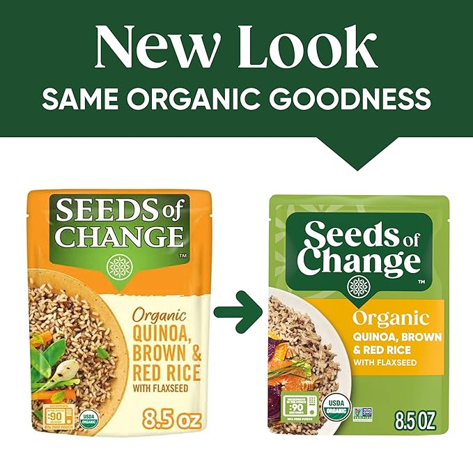 SEEDS OF CHANGE Organic Quinoa, Brown & Red Rice with Flaxseed, Microwaveable Ready to Heat, 8.5