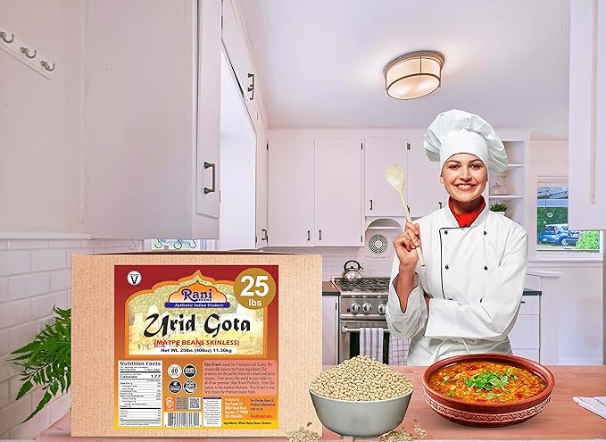 Rani Urid/Urad Gota White (Matpe Beans Skinless) Indian Lentils 400oz (25lbs) 11.36kg Bulk Box ~