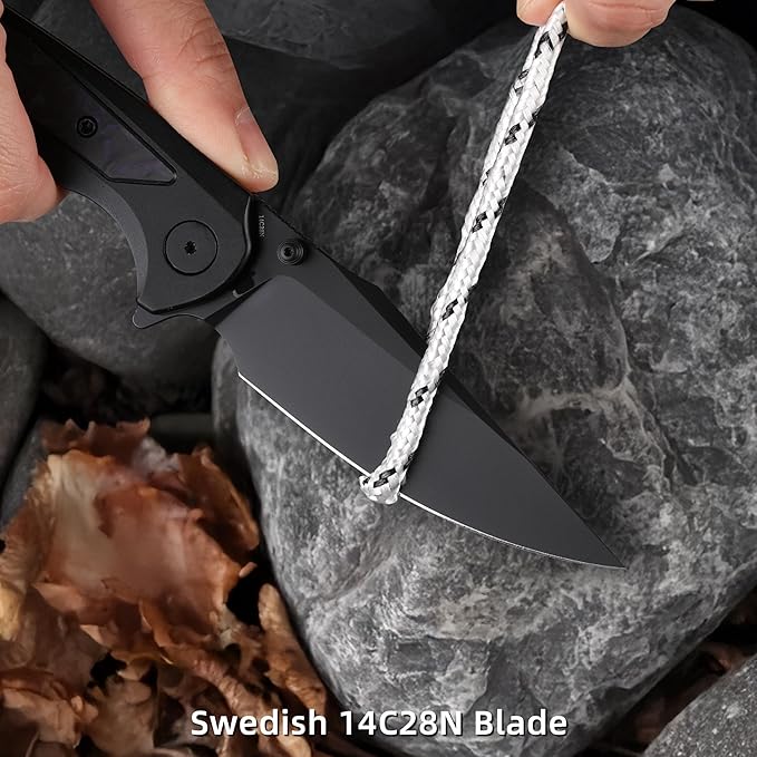 EDC Pocket Knife, 3.6" 14C28N Aluminium With Steel Inlay Handle, Folding Knife for Camping Hiking