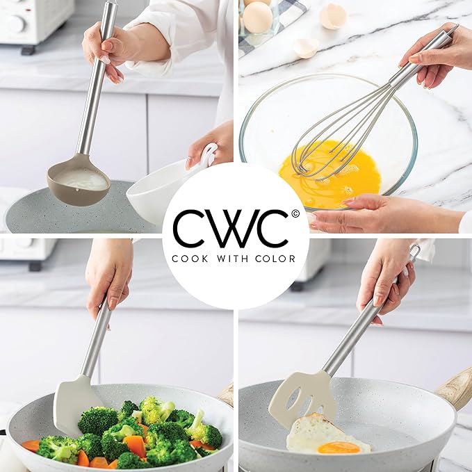 COOK WITH COLOR Silicone Cooking Utensils, Kitchen Utensil Set, Easy to Clean Silicone Kitchen
