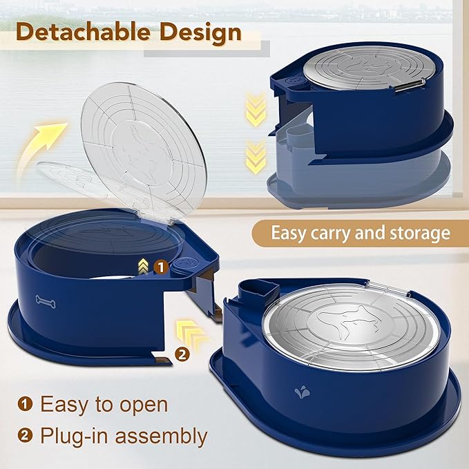 Stainless Steel Dog Bowl Set with Lids, 304 Metal Dual Food & Water Bowls for Dogs & Cats, Large