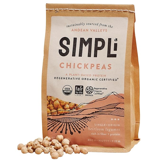 SIMPLi Regenerative Organic Certified Chickpeas, High in Fiber and Protein, Plant-Based Protein