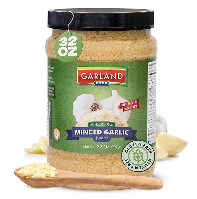 Garland Food Minced Garlic in Water 32 oz ??Made in the USA - Minced Garlic in Jar for Fresh