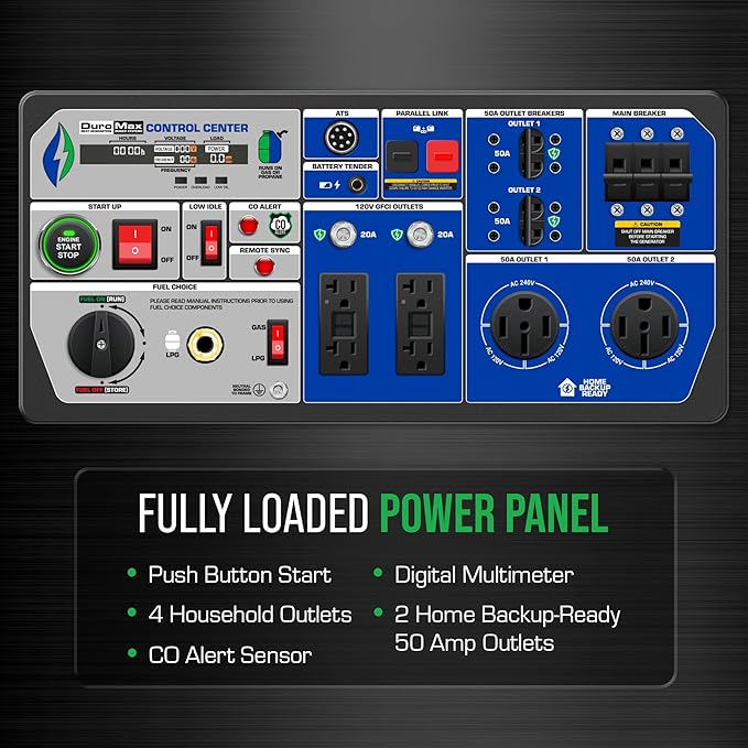 DuroMax XP16000iH 16,000-Watt Dual Fuel Portable Digital Inverter Generator - Gas & Propane, Remote