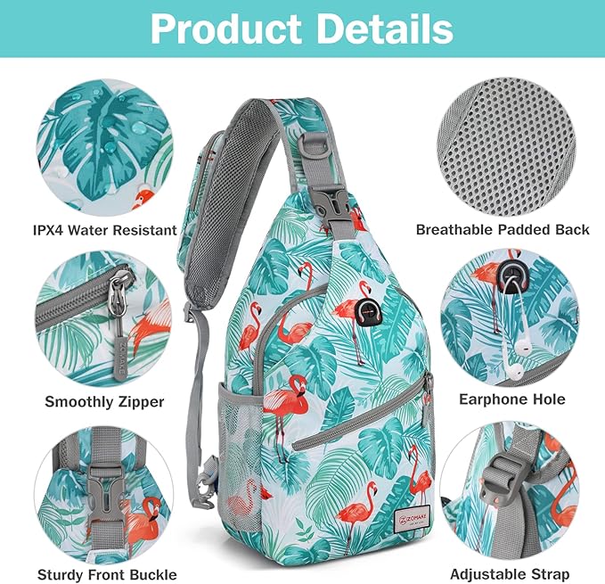 ZOMAKE Sling Bag,Small Crossbody Sling Backpack,Water Resistant Shoulder Daypack for Travel,Anti