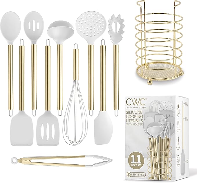 COOK WITH COLOR Silicone Cooking Utensils, Kitchen Utensil Set, Easy to Clean Silicone Kitchen