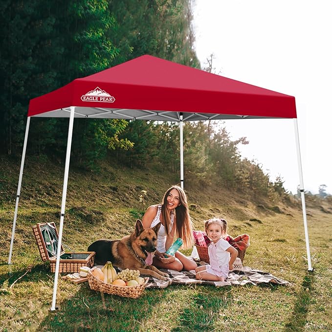 EAGLE PEAK 10x10 Slant Leg Pop-up Canopy Tent Easy One Person Setup Instant Outdoor Beach Canopy