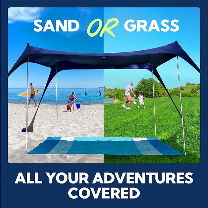 SUN NINJA Beach Tent Sun Shelter UPF50+ - Easy Pop Up Beach Canopy - Outdoor Shade for Camping