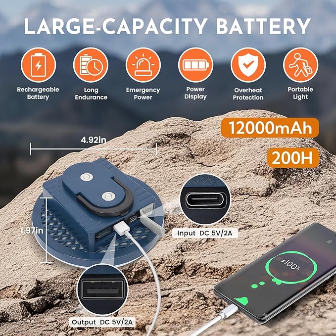 12000mAh 5000LM Camping Lights 2Pack, 42W Camping Lantern Rechargeable up to 200H, Lanterns for