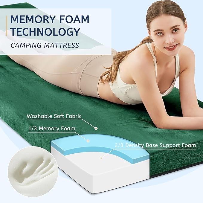 HomeMate CertiPUR-US Memory Foam Camping Mattress Pad Portable Roll Up Mattress for Adults Sleeping