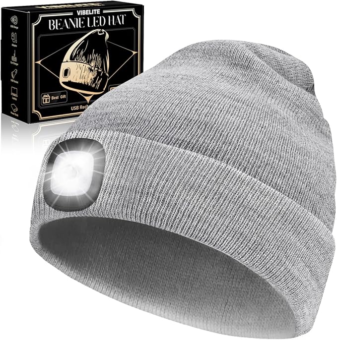 LED Beanie Hat with Light, USB Rechargeable LED Headlamp, Gifts for Men, Him, Husband, Boyfriend
