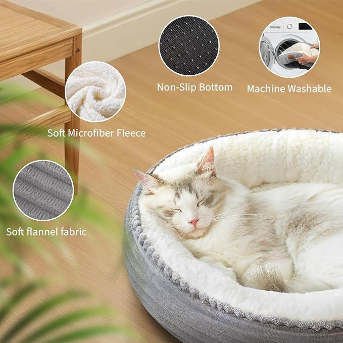 23in Round Cat Dog Bed for Large Medium Small Dogs Cats, Machine Washable Sleeping Sofa, Non-Slip