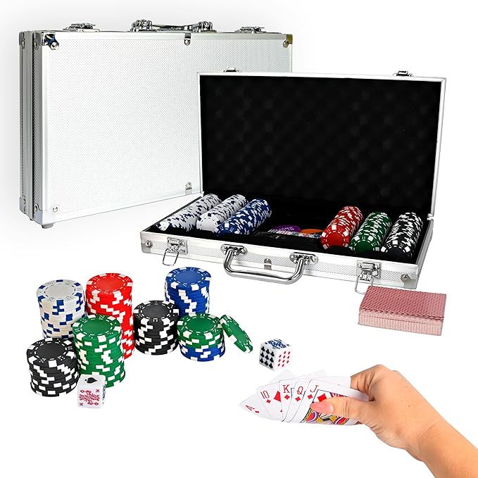 Sunny Days Entertainment Elbow Room Games 300 Piece Poker Set, Includes Colored Chips, Dice, Dealer