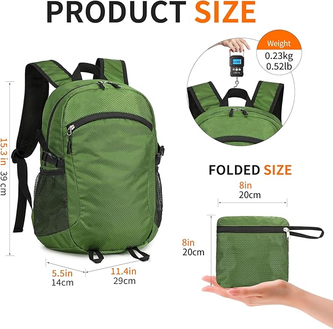 Small Hiking Daypack,15L Water-Resistant Hiking Backpack Packable Lightweight Travel Day Pack for