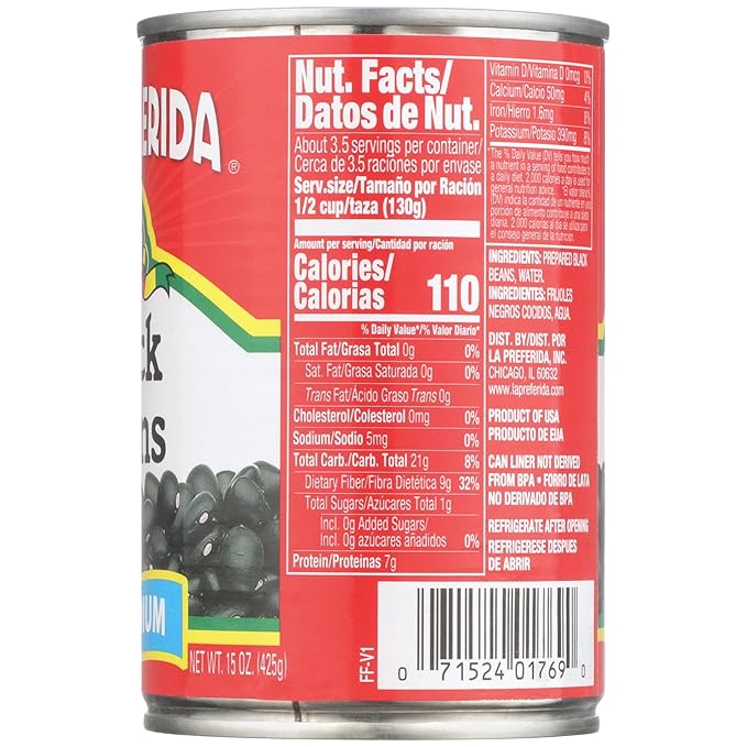 La Preferida Black Beans, Low Sodium, 15 oz (Pack of 1)