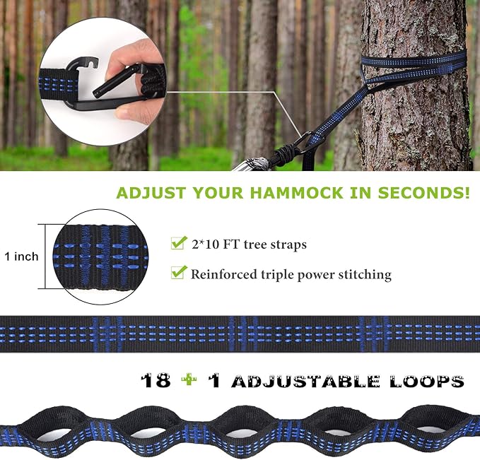 Camping Hammock with Net,Travel Portable Lightweight Hammocks with Tree Straps and Solid D-Shape