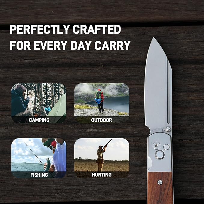 ARTISANCUTLERY Holm Pocket Knife with 3.10'' AR-RPM9 Steel, Handle with Stone Washed Steel and Wood