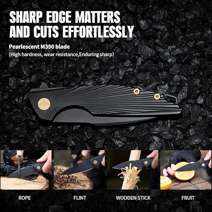 Folding Knife pocket knife EDC Knife With Clip Survival knife Hunting knife - M390 Steel Titanium