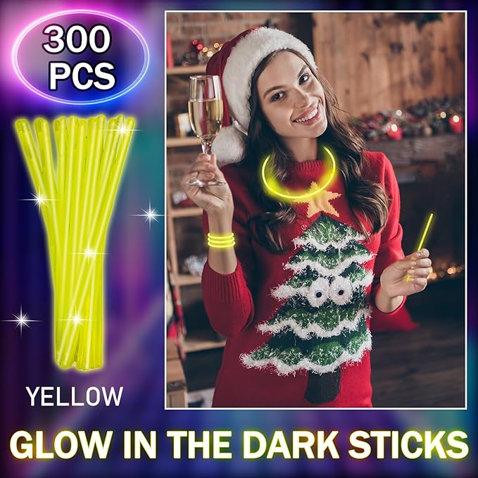 Hanaive 300 Pcs Glow Sticks Bulk 8 Inch Glow in The Dark Party Favors Neon Bracelets and Necklaces