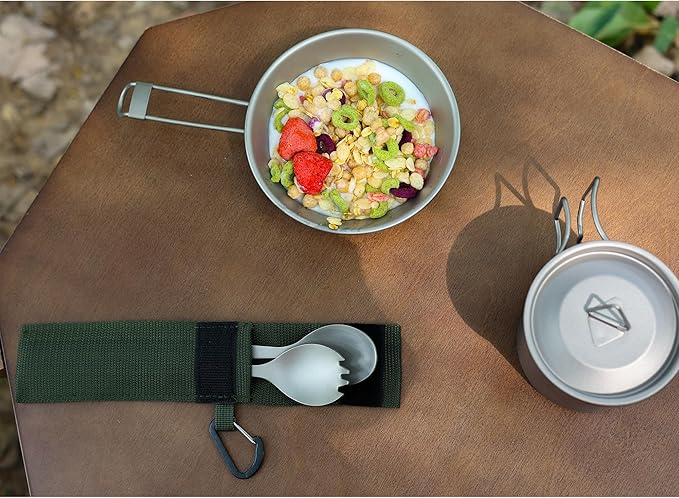 SANTTA Titanium 3-in-1 Camping Spork, Spoon, Fork & Bottle Opener Combo Utensil for Hiking and