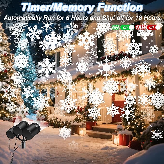 Snowflake Christmas Projector Lights Outdoor, [Timer] Triple Head Snowflake Projector Light