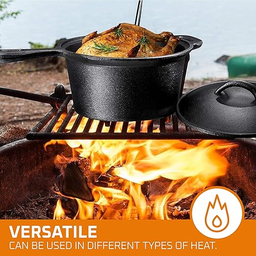 Bruntmor Camping Cooking Set of 7. Pre Seasoned Cast Iron Pots and Pans Dutch Oven with Lids for