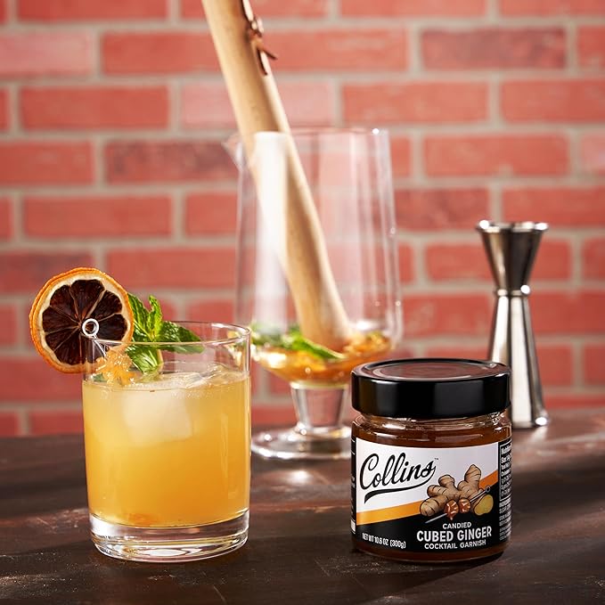 Collins Candied Ginger in Syrup for Cocktails, Gluten Free Skinny Cocktail Garnish for Whiskey